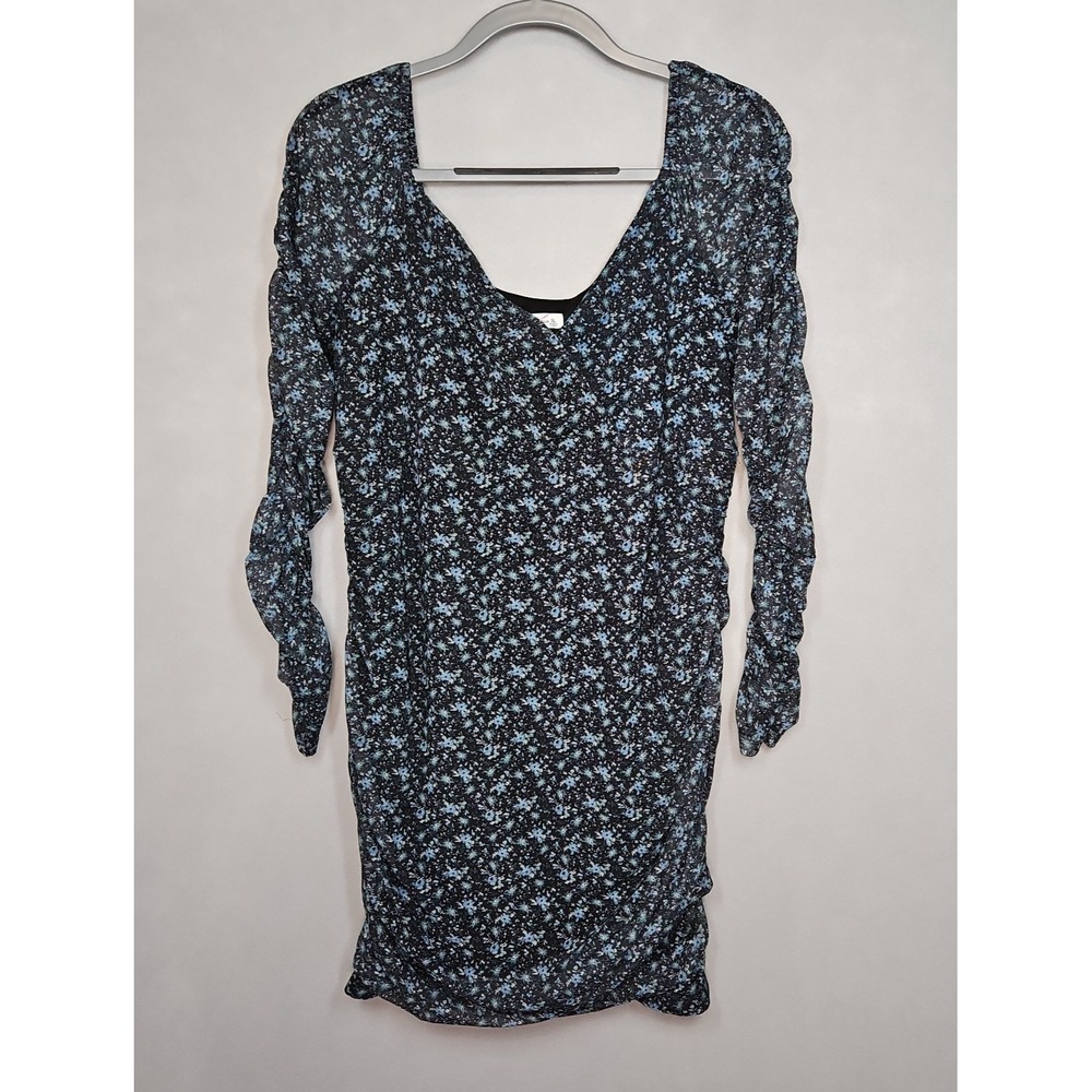 Hollister Womens Black Blue Floral Long Sleeve Mini Dress Size XL - Picture 2 of 11